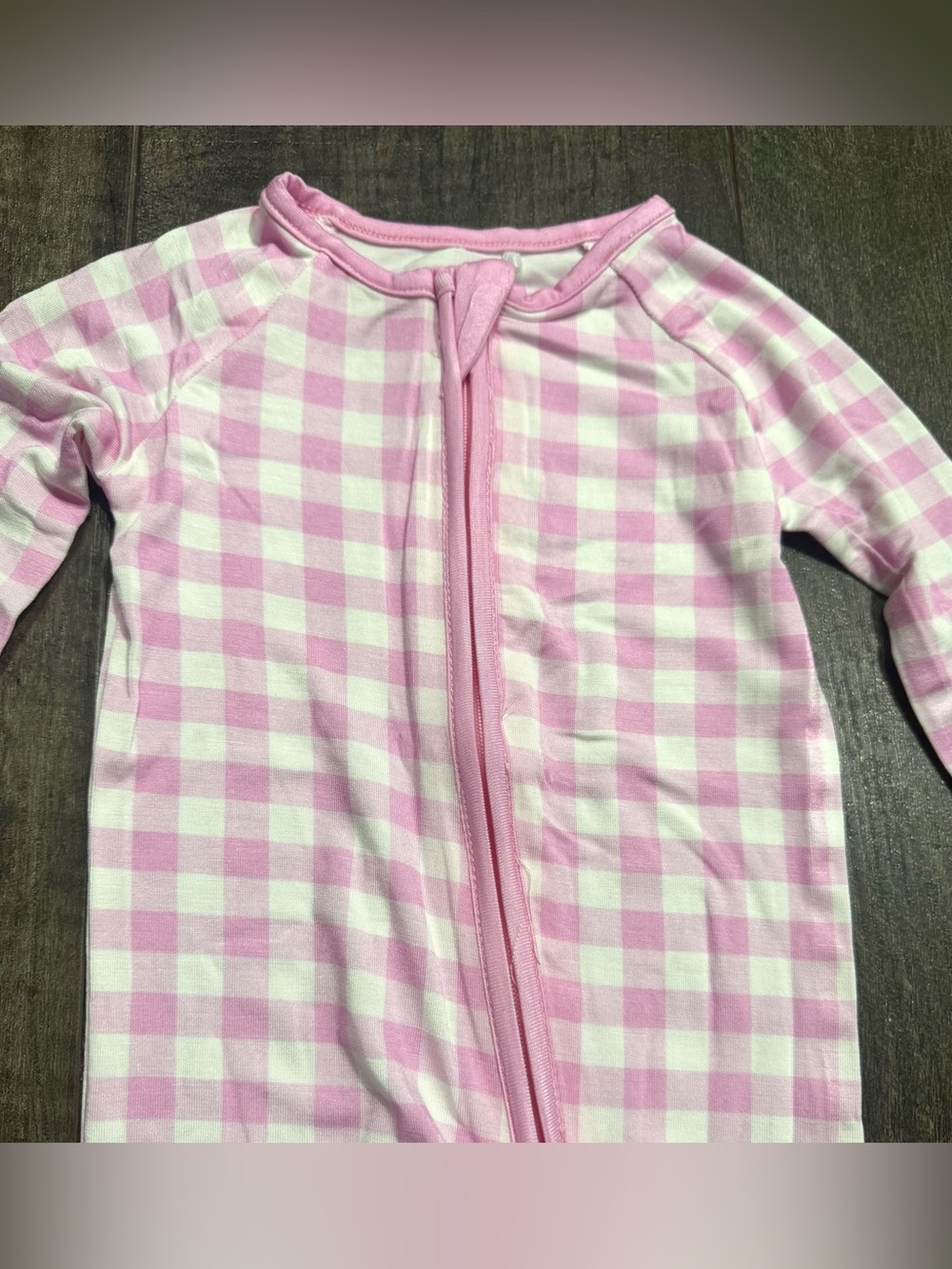 Bamboo Zipper Sleeper Pink and White Gingham Check Print size 6-12 m - Picture 2 of 3